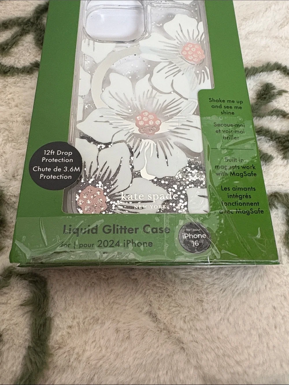 kate spade Clear Floral Liquid Glitter iPhone Case - Silver/Pink Accents